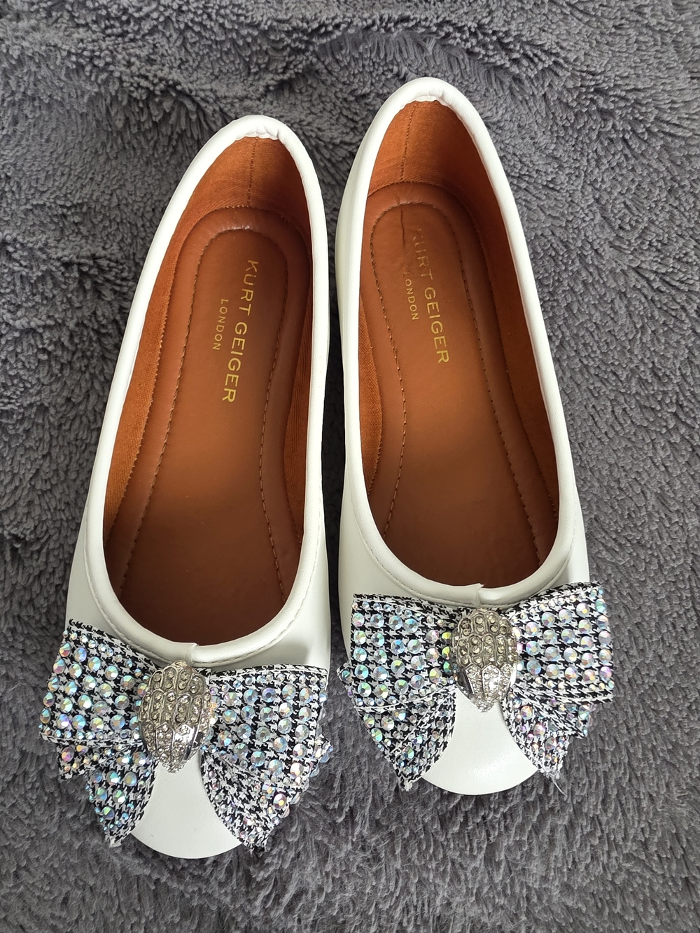 Kurt Geiger White Crystal Bow Ballet Flats